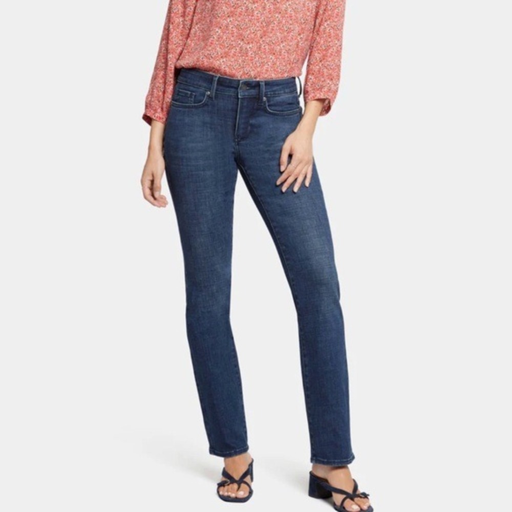 NYDJ Marilyn Straight Jeans Dark Wash Size 2 Lift Tuck Technology Good